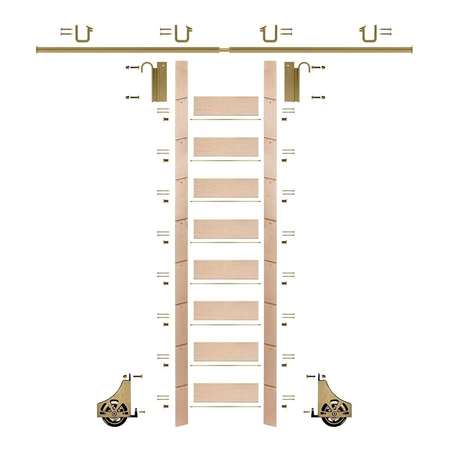 MEADOW LANE Ladder 107 in. Un-Finished Maple Brass Finish Hook with 8 ft. Rail Kit EG.300-107MA-08.06
